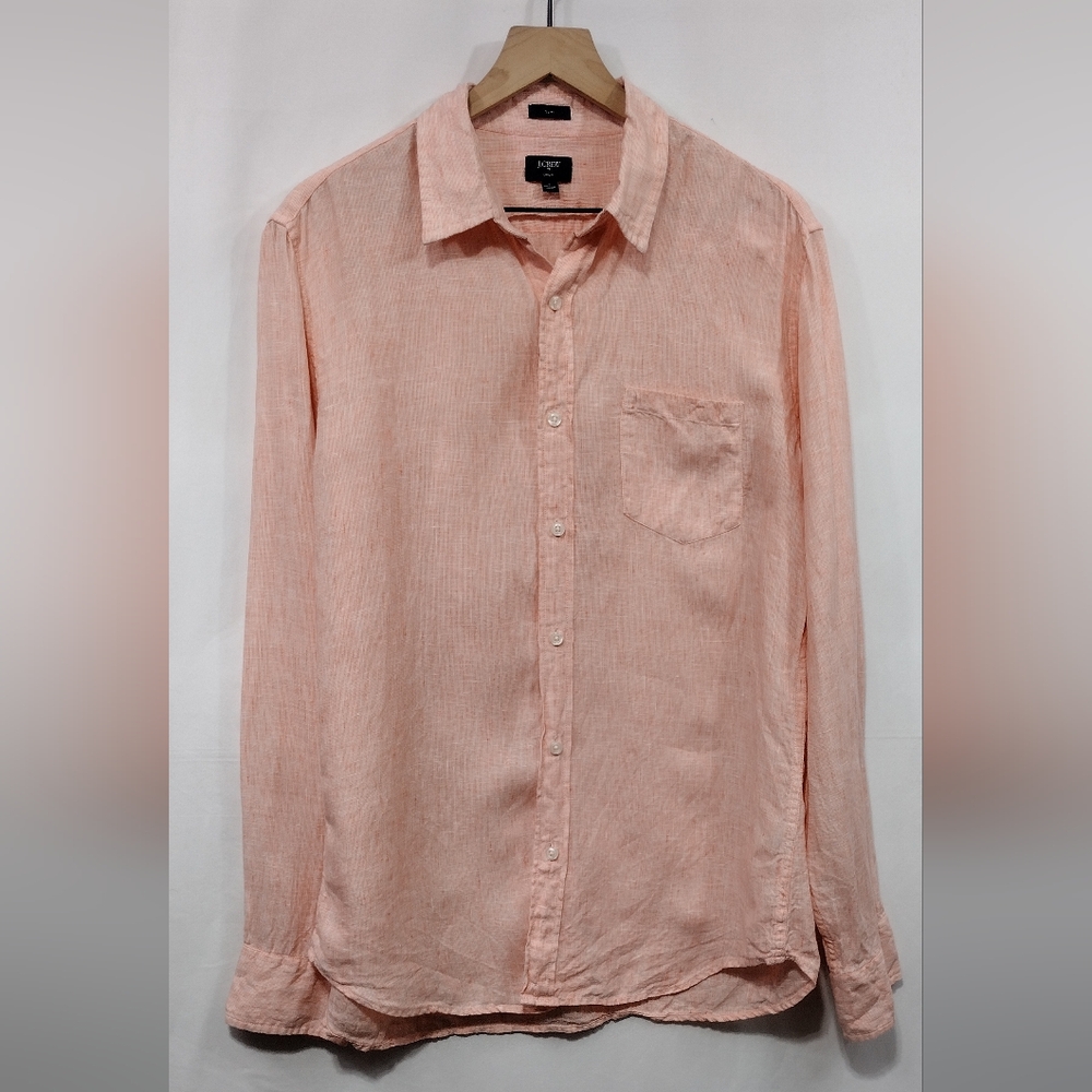 J. Crew 100% Linen Button Shirt Men's L Orange Retro Casual Minimalist Office